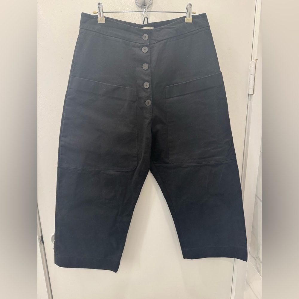 Black Button-Up High Waist Wide-Leg Crop Pants